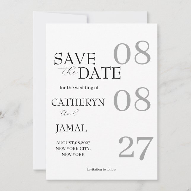 Modern Matte Black Minimalist Save The Date (Front)