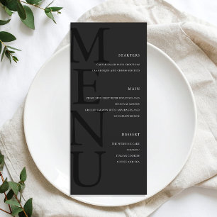 Modern Matte Black Minimalist Wedding Menu