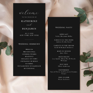 Modern Matte Black Minimalist Wedding Programme