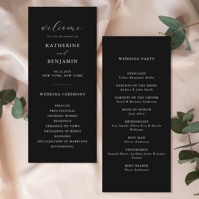 Modern Matte Black Minimalist Wedding Programme (Creator Uploaded)