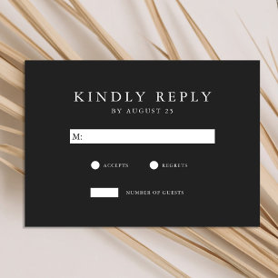 Modern Matte Black Minimalist Wedding RSVP Card