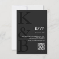 Modern Matte Black Monogram Minimalist Wedding
