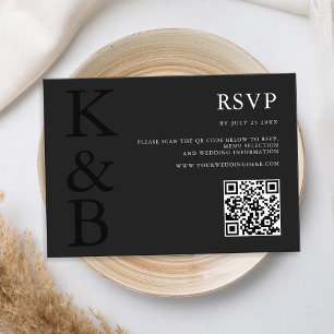 Modern Matte Black Monogram Minimalist Wedding RSVP Card
