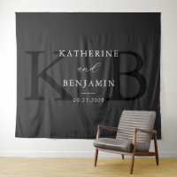 Modern Matte Black Monogram Wedding Backdrop