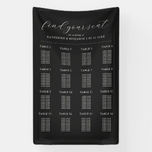 Modern Matte Black Wedding Seating Chart Banner