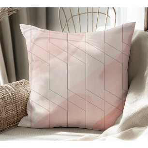  Modern Mauve and Pink Geometric Lines Watercolor Cushion
