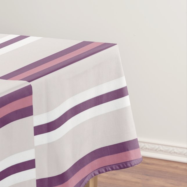 Modern Mauve and Plum Stripe Tablecloth (In Situ)