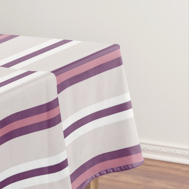 Modern Mauve and Plum Stripe Tablecloth (In Situ)