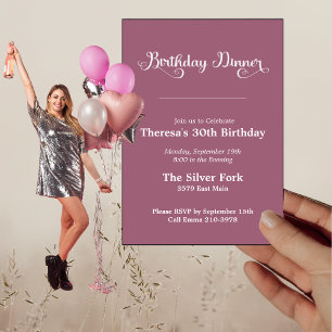 Modern Mauve Jewel Tone Elegant Birthday Dinner Invitation
