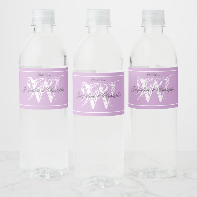 Modern Mauve Monogram Initial Elegant Chic Wedding Water Bottle Label (Bottles)