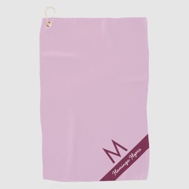 Modern Mauve Pink and Burgundy Monogram & Name Golf Towel (Front)