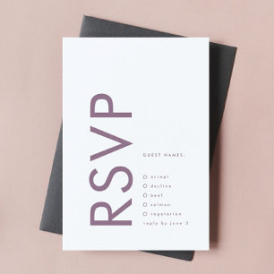 Modern Mauve Purple Lilac NAMES Simple Wedding RSVP Card
