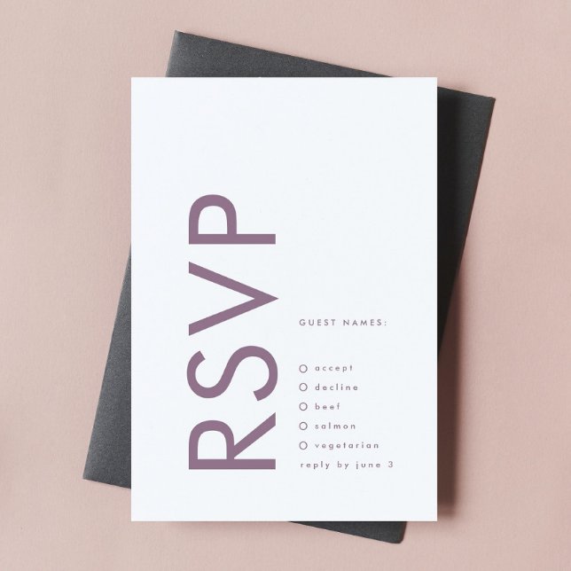 Modern Mauve Purple Lilac NAMES Simple Wedding RSVP Card (Creator Uploaded)