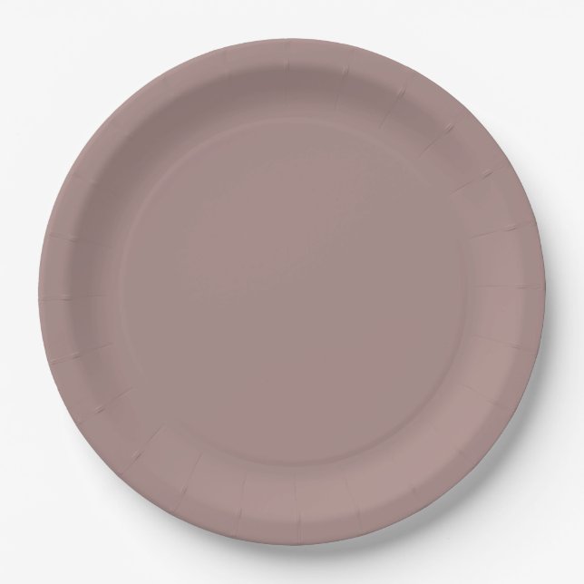 Modern Mauve Taupe Plain Solid Colour Paper Plate (Front)