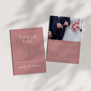 Modern Mauve Wedding Photo Thank You Card