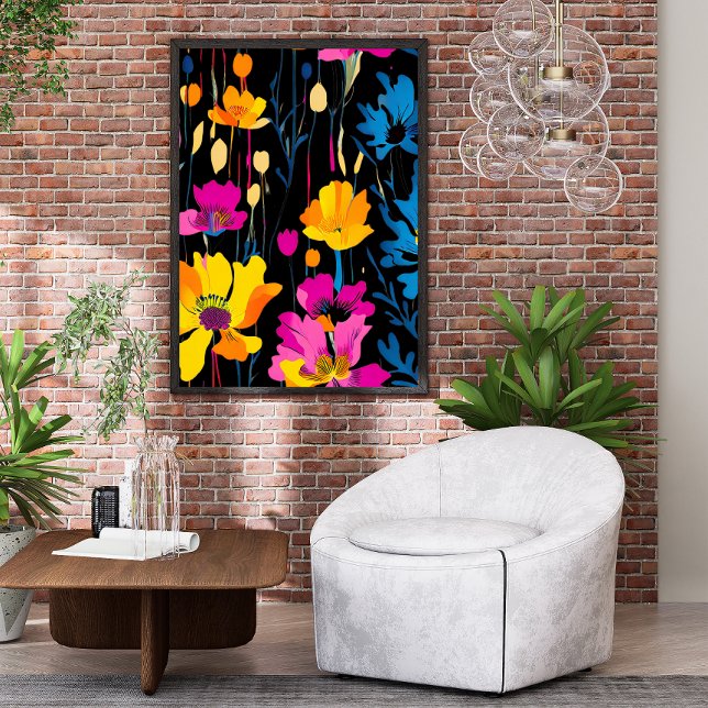 Modern Maximalist Colour Pop Ink Floral Art Poster (Creator Uploaded)