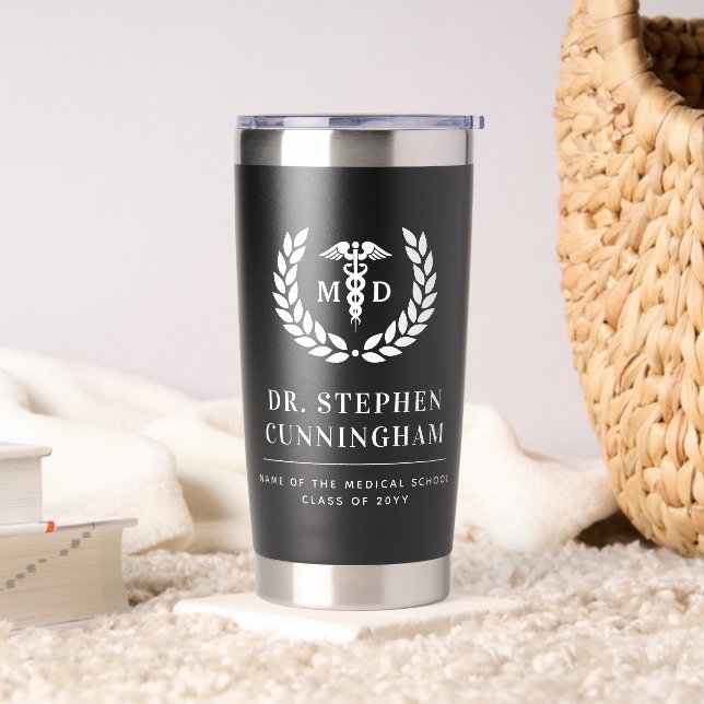 Modern MD Doctor of Medicine Med School Graduation Insulated Tumbler (Living Room)