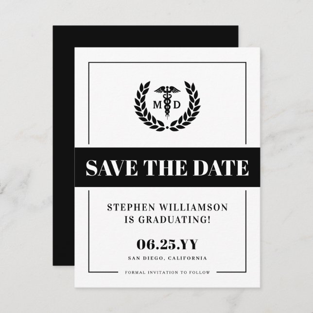Modern MD Doctor of Medicine Med School Graduation Save The Date (Front/Back)