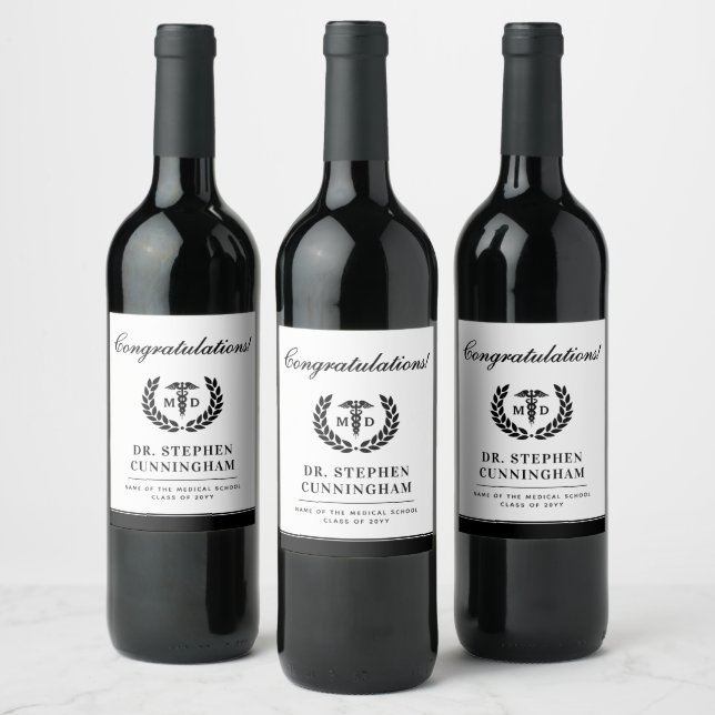 Modern MD Med School Graduation Congratulations Wine Label (Bottles)