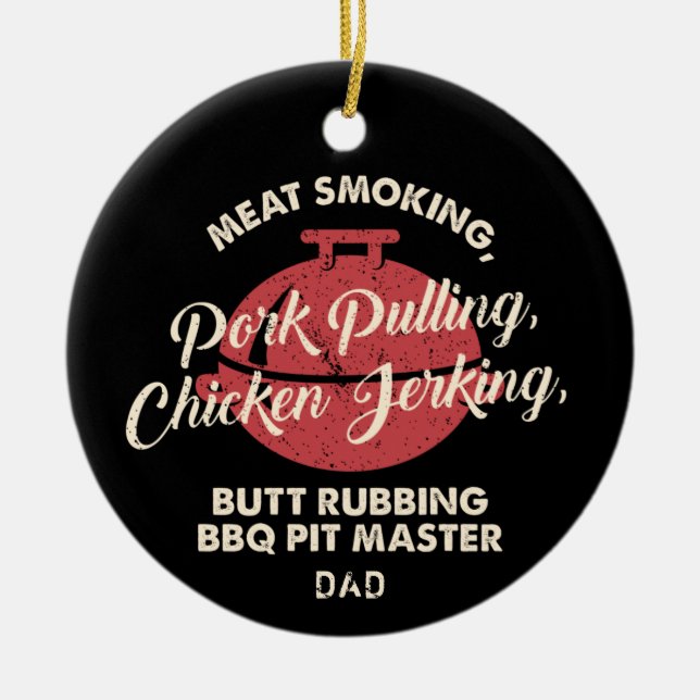 Modern Meat Smoking BBQ Pit Master Dad Ceramic Tree Decoration (Front)
