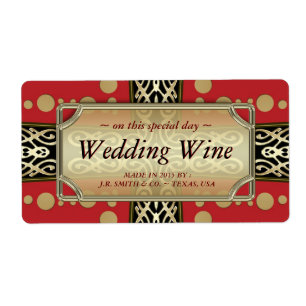 Modern Mediaeval Wedding Red Gold WineLabels