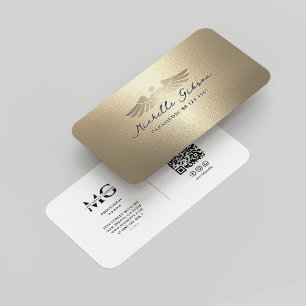 Modern Medical Caduceus Monogram Gold White Business Card