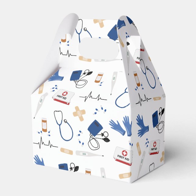 Modern Medical Doctor Nurse Pattern Favour Box (Front Side)
