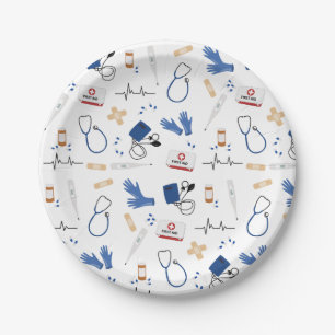 Modern Medical Doctor Nurse Pattern Paper Plate