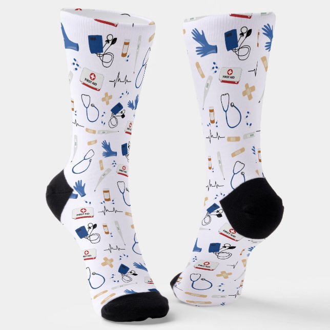 Modern Medical Doctor Nurse Pattern Socks (Angled)