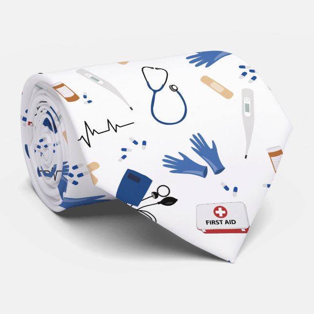 Modern Medical Doctor Nurse Pattern Tie (Rolled)
