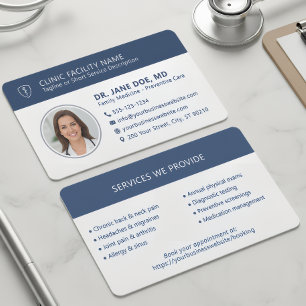 Modern Medical Doctor Photo Clinical Navy Blue Business Card