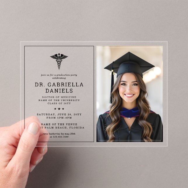 Modern Medical School Graduate Doctor Graduation Acrylic Invitations (Insitu (Handheld))