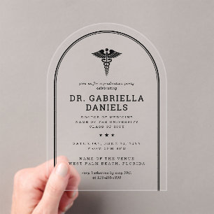 Modern Medical School Graduate Doctor Graduation Acrylic Invitations