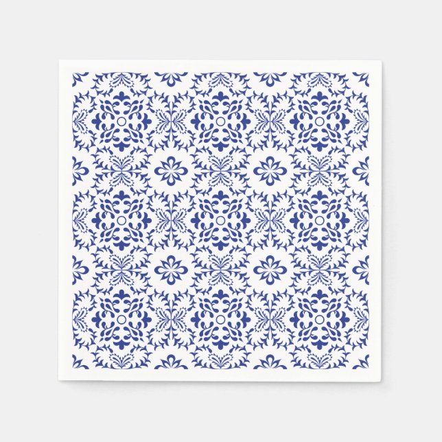 Modern Mediterranean Blue Mosaic Wedding Napkin (Front)