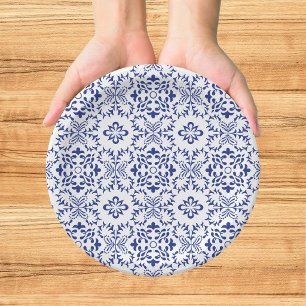 Modern Mediterranean Blue Mosaic Wedding Paper Plate