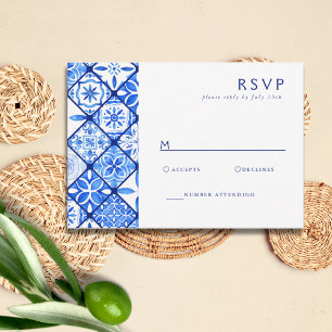 Modern Mediterranean Blue Tile Wedding RSVP Card