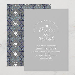 Modern Mediterranean Heart Wedding Grey Invitation