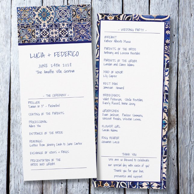 Modern mediterranean Italian tile wedding program (Creator Uploaded)