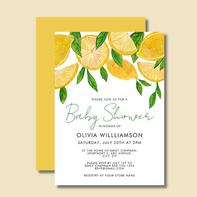 Modern Mediterranean Lemon Baby Shower Invitation (Lemon Baby Shower Invitation and matching party collection.)