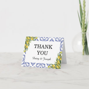 Modern Mediterranean Lemon Blue Mosaic Wedding Thank You Card