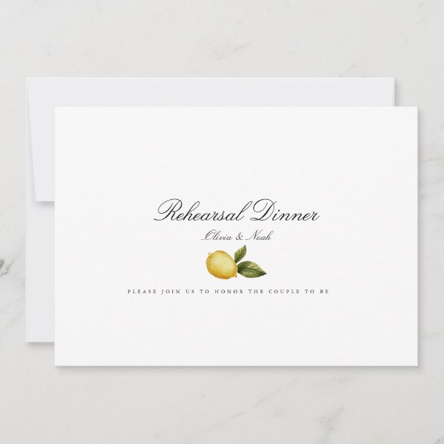 Modern Mediterranean Lemon Rehearsal Dinner Card (Front)