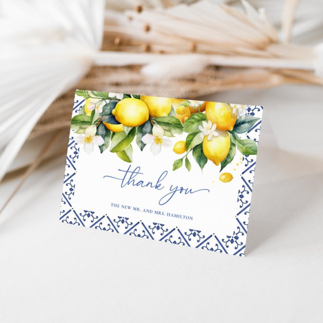 Modern Mediterranean Lemon Wedding Thank You Card (Creator Uploaded)