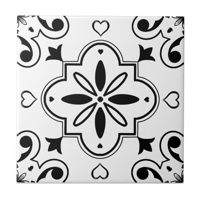 Modern Mediterranean Pattern Black and White Tile (Front)