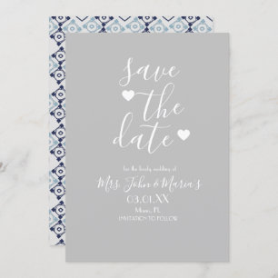 Modern Mediterranean Tile with Heart Save the Date Invitation