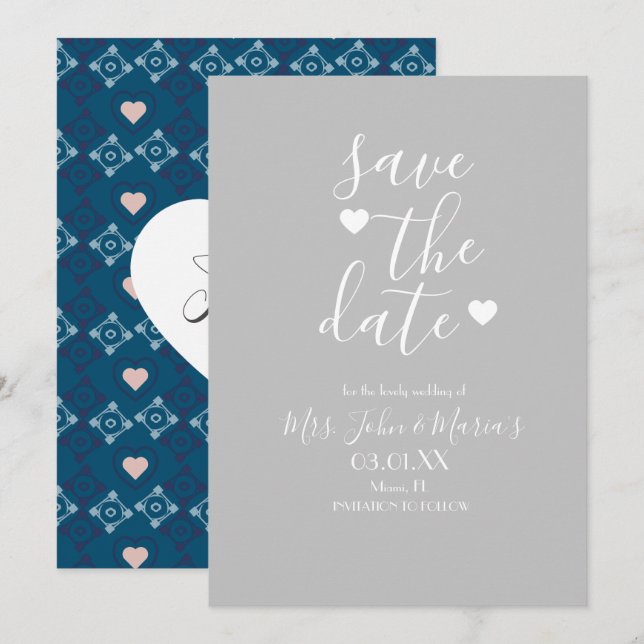 Modern Mediterranean Tile with Heart Save the Date Invitation (Front/Back)