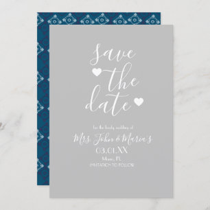 Modern Mediterranean Tile with Heart Save the Date Invitation