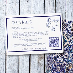 Modern mediterranean Wedding Details QR code  Enclosure Card