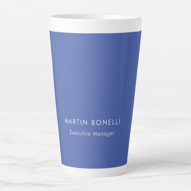 Modern Medium Blue Plain Minimalist Add Name Latte Mug (Front)