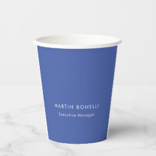 Modern Medium Blue Plain Minimalist Add Name Paper Cups
