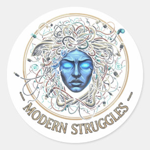 Modern Medusa Tech Struggles - Cyberpunk Greek  Classic Round Sticker